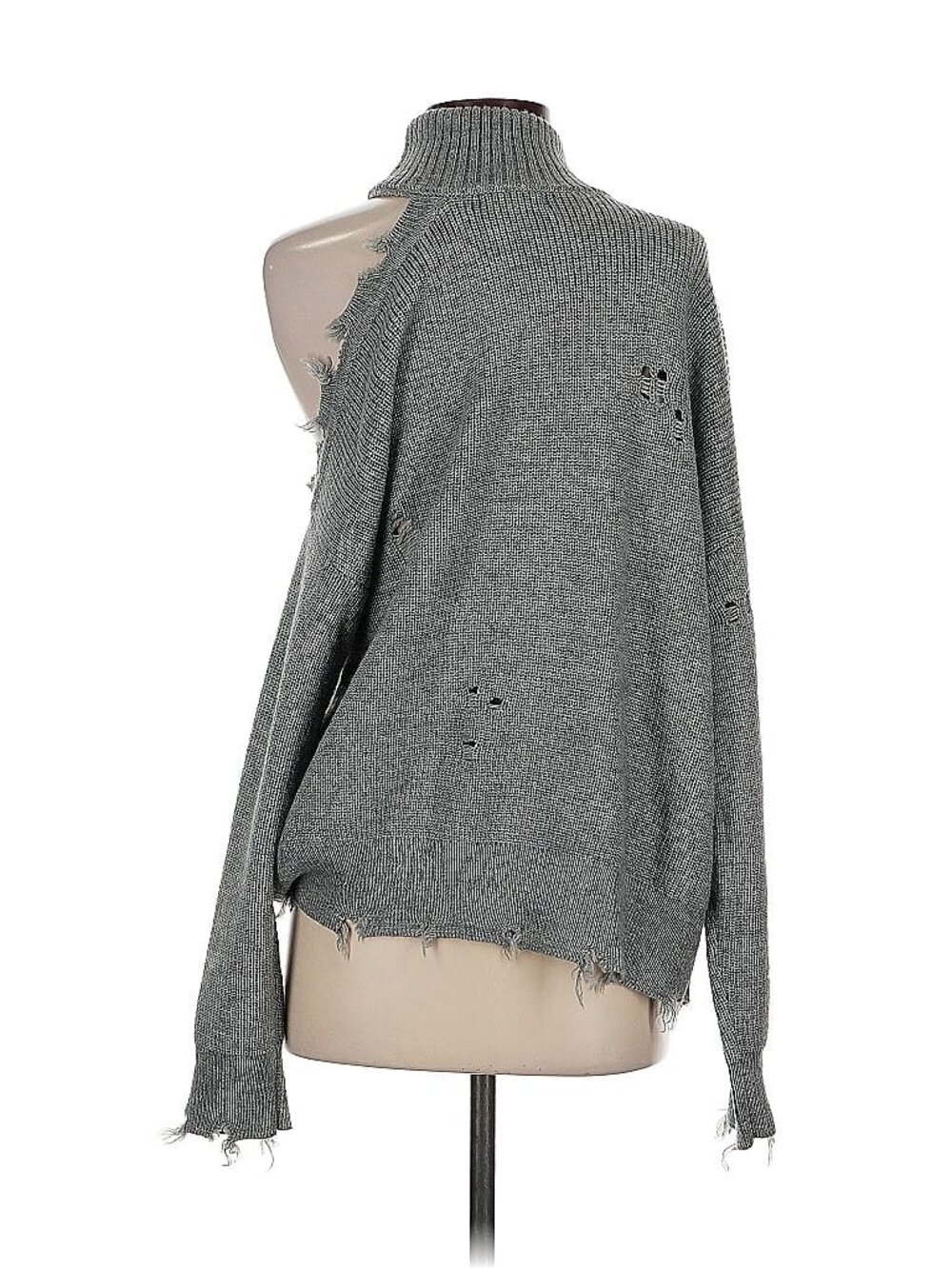 Lovers + Friends Arlington Sweater Gray Distressed One-Shoulder Cutout Size S - Picture 3 of 5